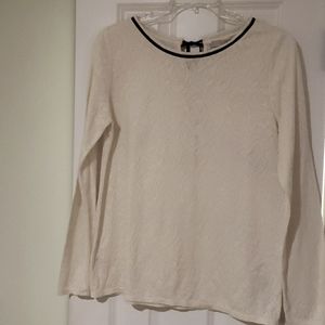 LOFT, size L,  off-white long sleeve blouse. Black velvet tie on neck in back